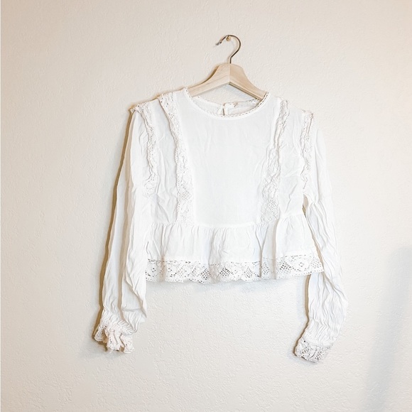 Altar'd State Tops - Altar’d state white ruffle eyelet blouse